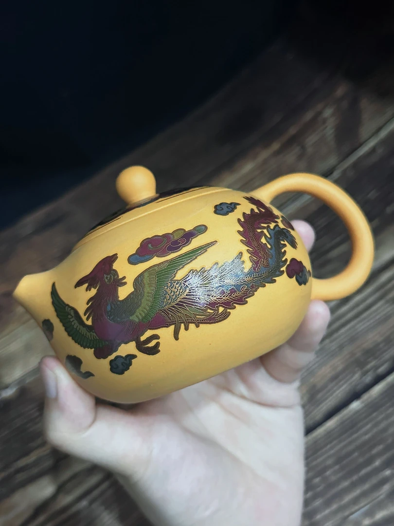 小西施紫砂壶黄金段黄段段泥龙凤呈祥茶壶遇热变色送礼