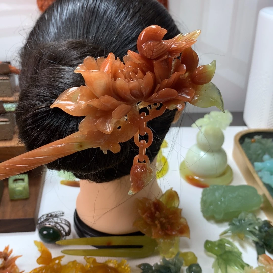 蛇纹石玉发饰未镶嵌梦*1