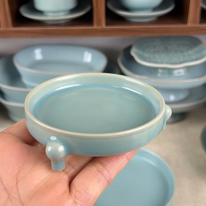瓷杯子仿古釉三足洗小号微瑕