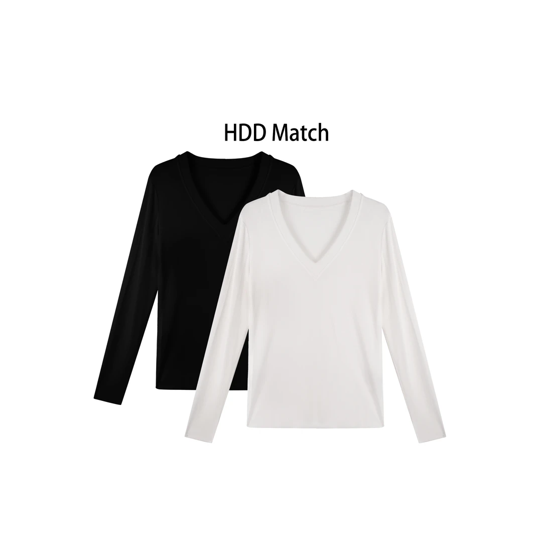 HDD Clothing "软糯方式"春季舒适V领女款弹力打底衫 Y7128