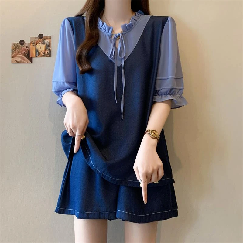 单设韩系显瘦遮肉短裤套装2025夏季搭配一整套又酷又飒两件套