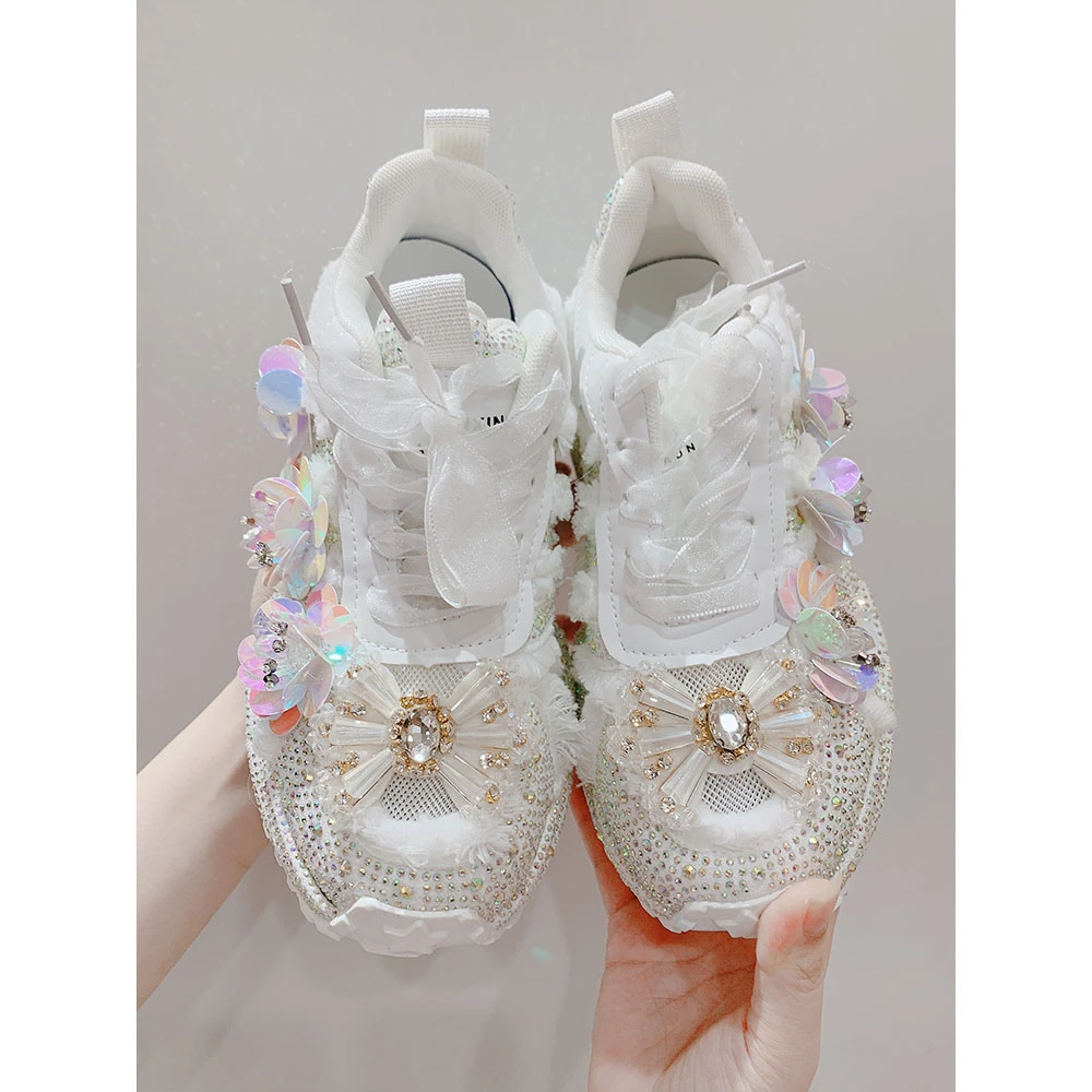 设计师定制DIY立体装饰烫钻夏季休闲鞋女