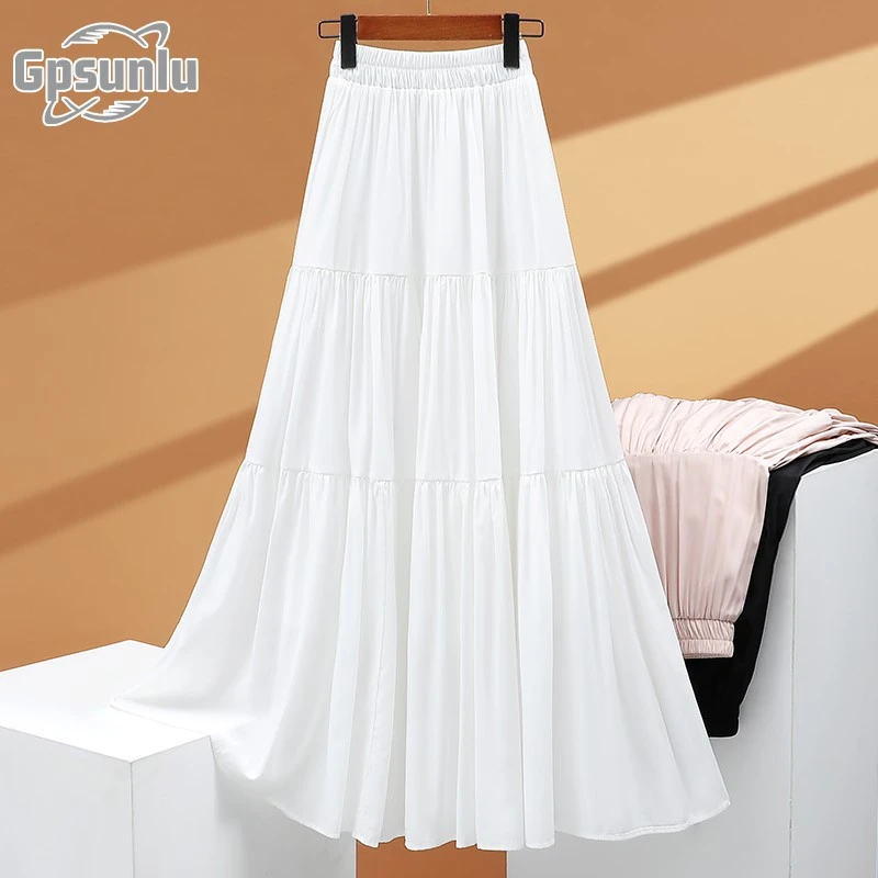 gpsunlu新款白色半身裙女垂感蛋糕裙夏季半身长裙到夏季垂感白色