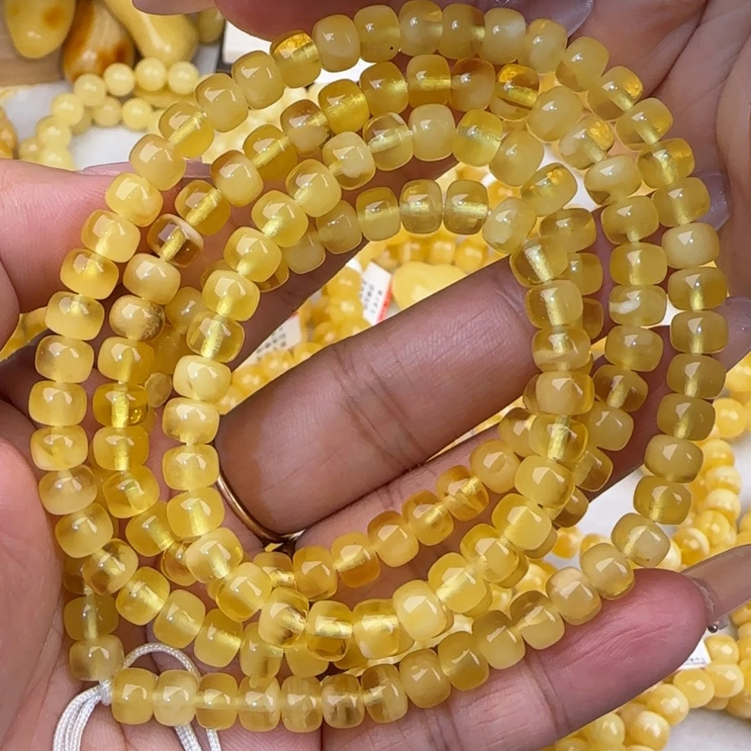 蜜蜡未镶嵌手串鸡油黄聚宝盆老型多圈