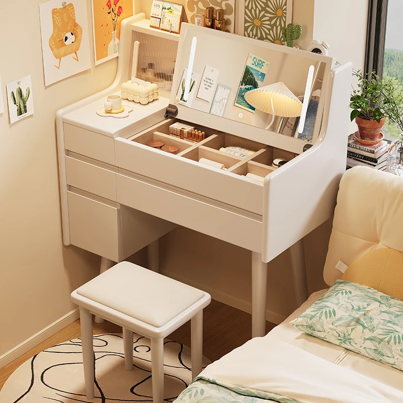 实木梳妆台化妆桌卧室简约家用小户型斗柜收纳柜翻盖梳妆桌床头柜