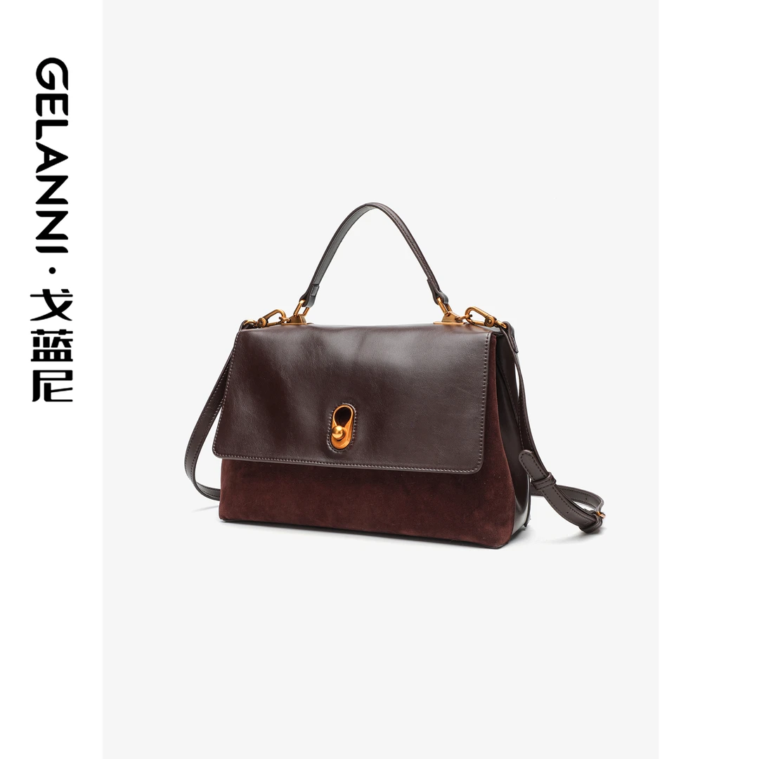 GELANNI头层牛皮拼接手提斜挎包