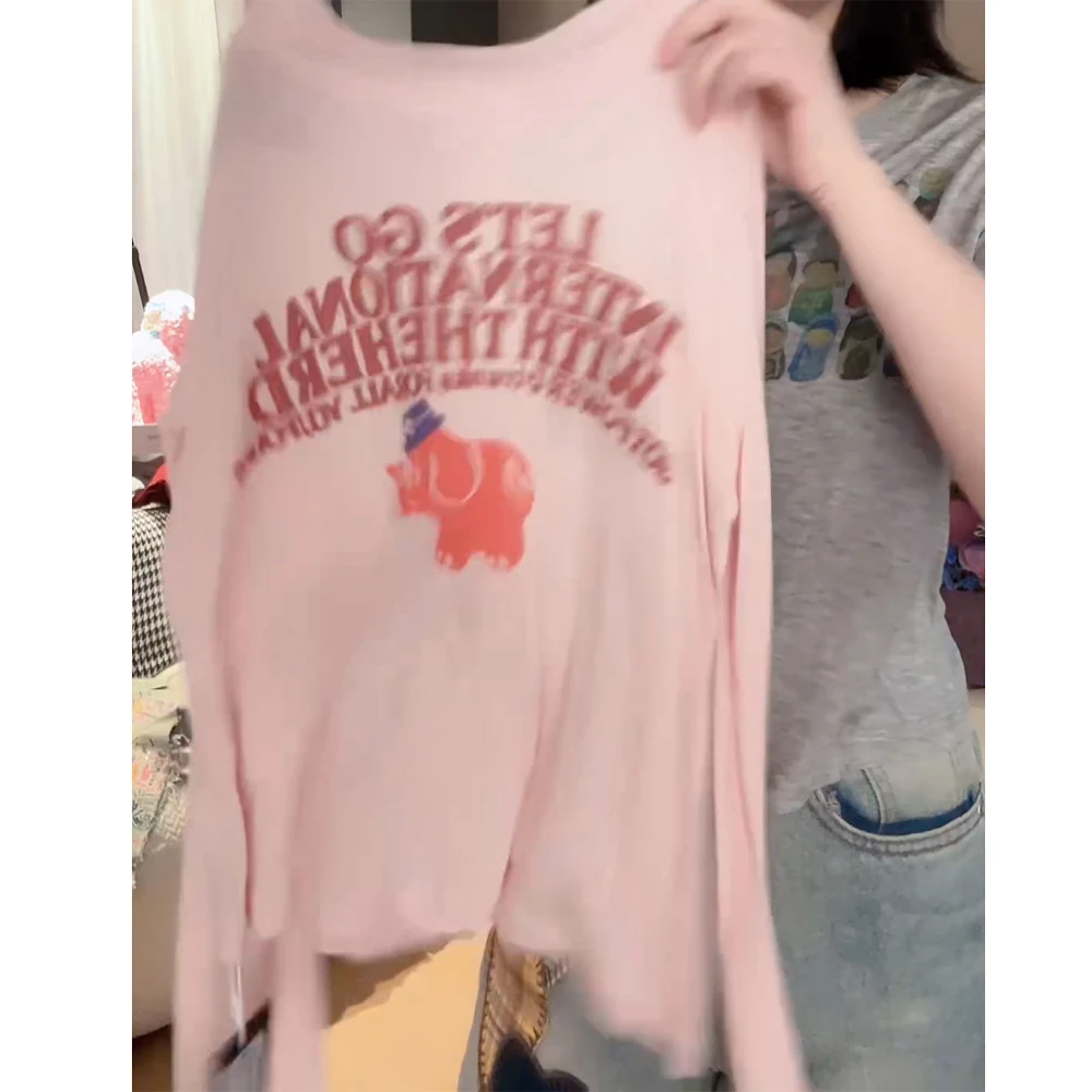 【小象防晒】2025春夏时髦百搭显瘦T恤女时尚春款慵懒风粉色上衣