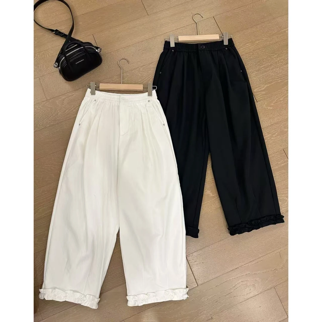 JOJO/玖了个玖 2025春 极简百搭花边休闲松紧腰防晒裤 2503C821