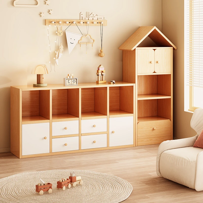 儿童书架落地置物架客厅靠墙一体柜柜子幼儿园绘本储物格子柜书柜