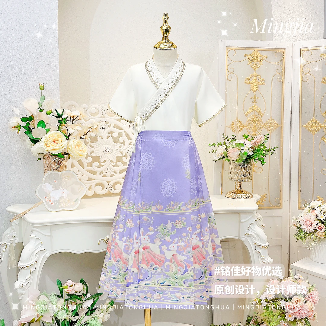 女童2025夏季新款马面裙套装清新淡雅国风印花两件套T3230002467