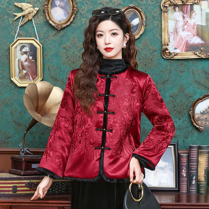 新中式国风外套女复古盘扣重工刺绣冬季新款棉衣气质加厚高级棉服