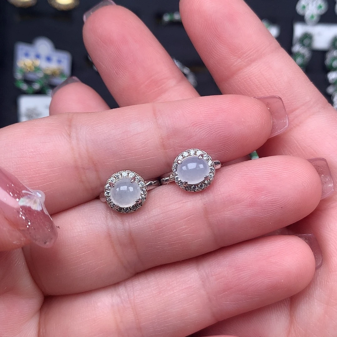 蓝***叶翡翠银S925镀金镶嵌耳饰