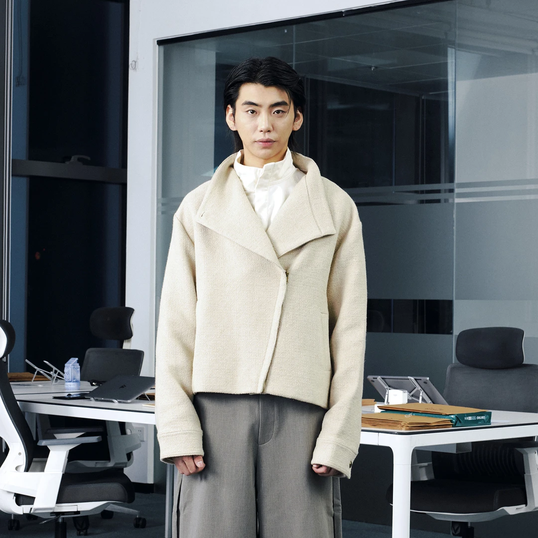 OaOO短宽立领亚麻肌理夹克拉链休闲高级感通勤休闲百搭外套秋冬男