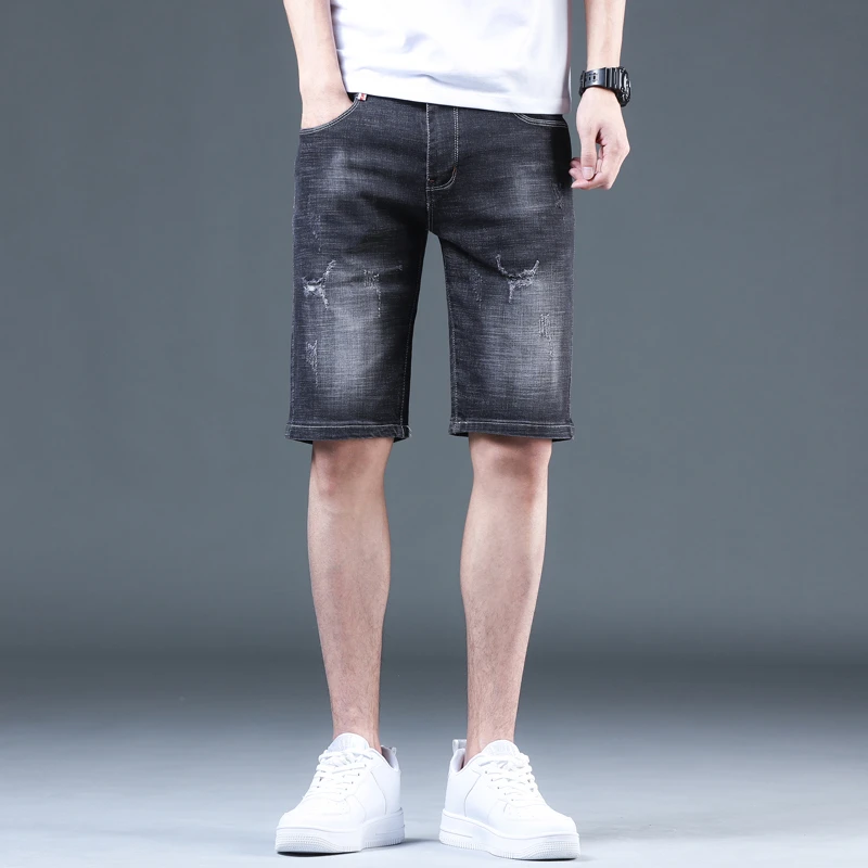 【破洞短裤】N3969#夏季男士牛仔五分裤破洞直筒修身弹力牛仔短裤男