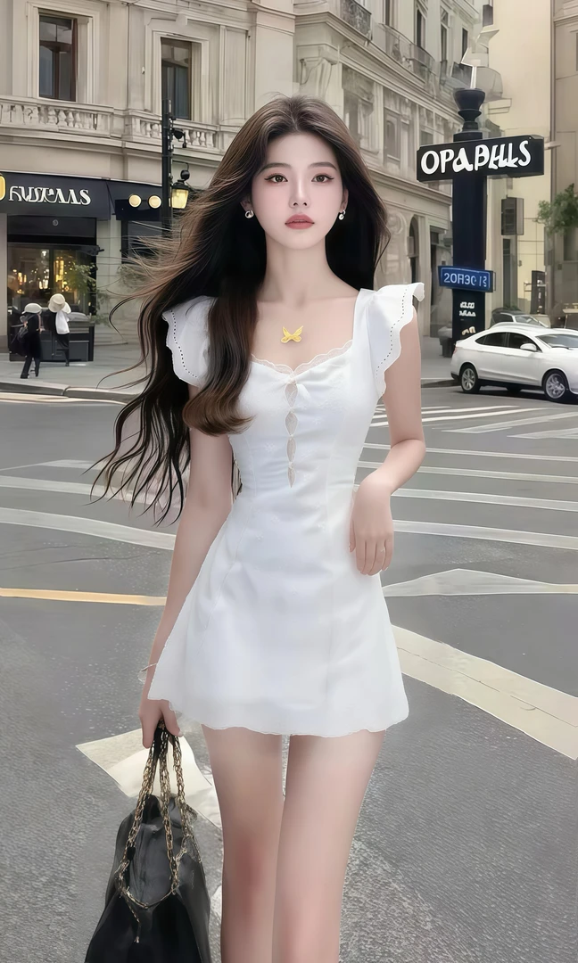 白色初恋甜美小清新短款气质辣妹连衣裙个性氛围感新款小众设计感