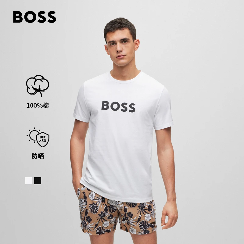 【UPF50+】BOSS博斯男士25年夏季新款印花平纹针织防晒T恤50491706