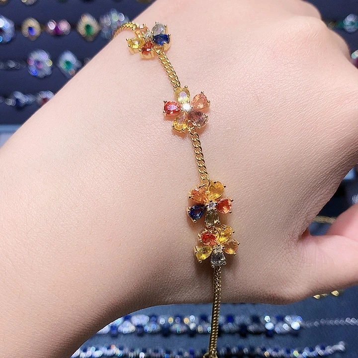 手链彩色蓝宝石银S925镶嵌