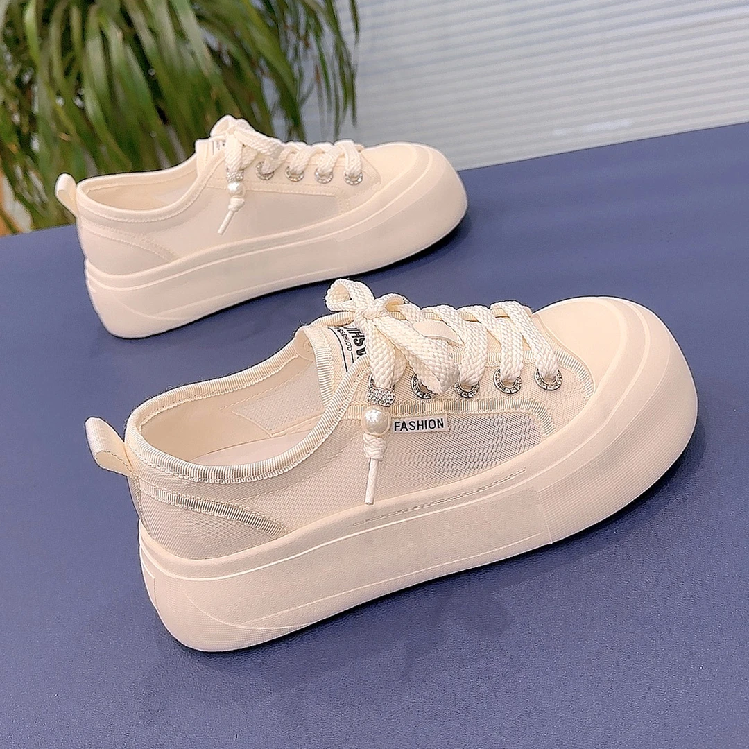 夏季网面透气休闲鞋女2025新款鞋子厚底软底板鞋小白鞋帆布鞋