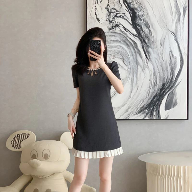 法式小香风宽松连衣裙女夏季新款高级感气质显瘦职场通勤OL短裙子