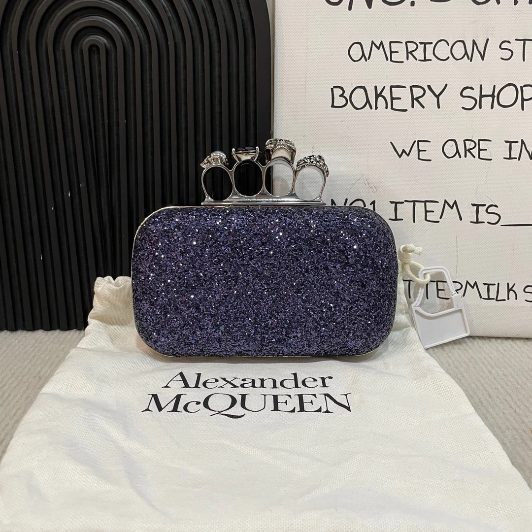 95新 Alexander McQueen/亚历山大·麦昆 紫色四指晚宴包