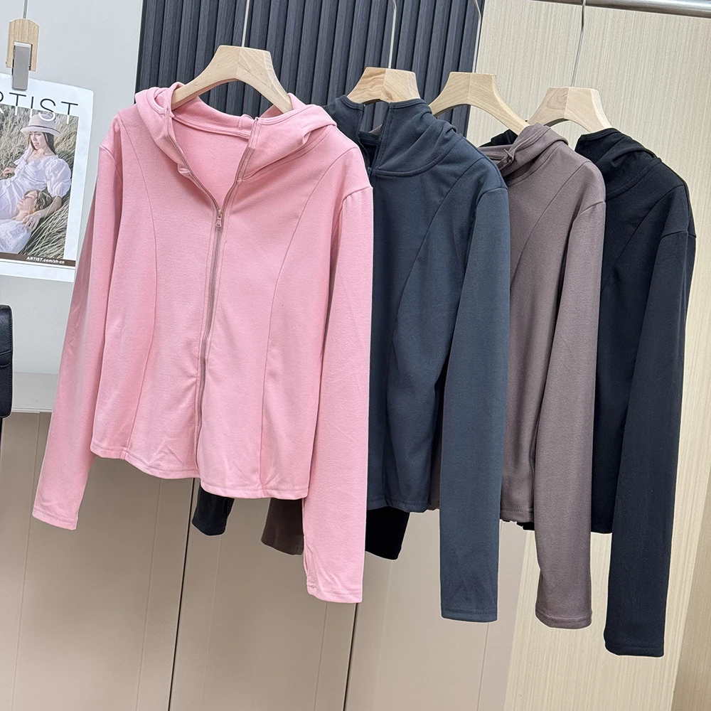 纯色休闲百搭连帽修身时尚开衫拉链上衣瑜伽服外套22442