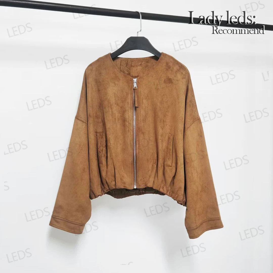 LEDS 86616秋冬炸街优雅驼色复古短款棒球服款短外套