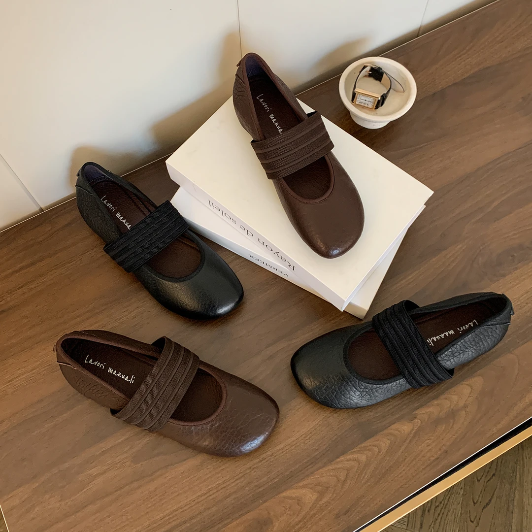 手工制作小羊皮复古玛丽珍鞋浅口单鞋圆头公主鞋百搭法式小女孩