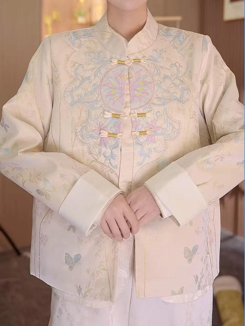 【繁花似锦】时尚立领刺绣古风复古宽松外套夹棉2024D4177—瑶瑶