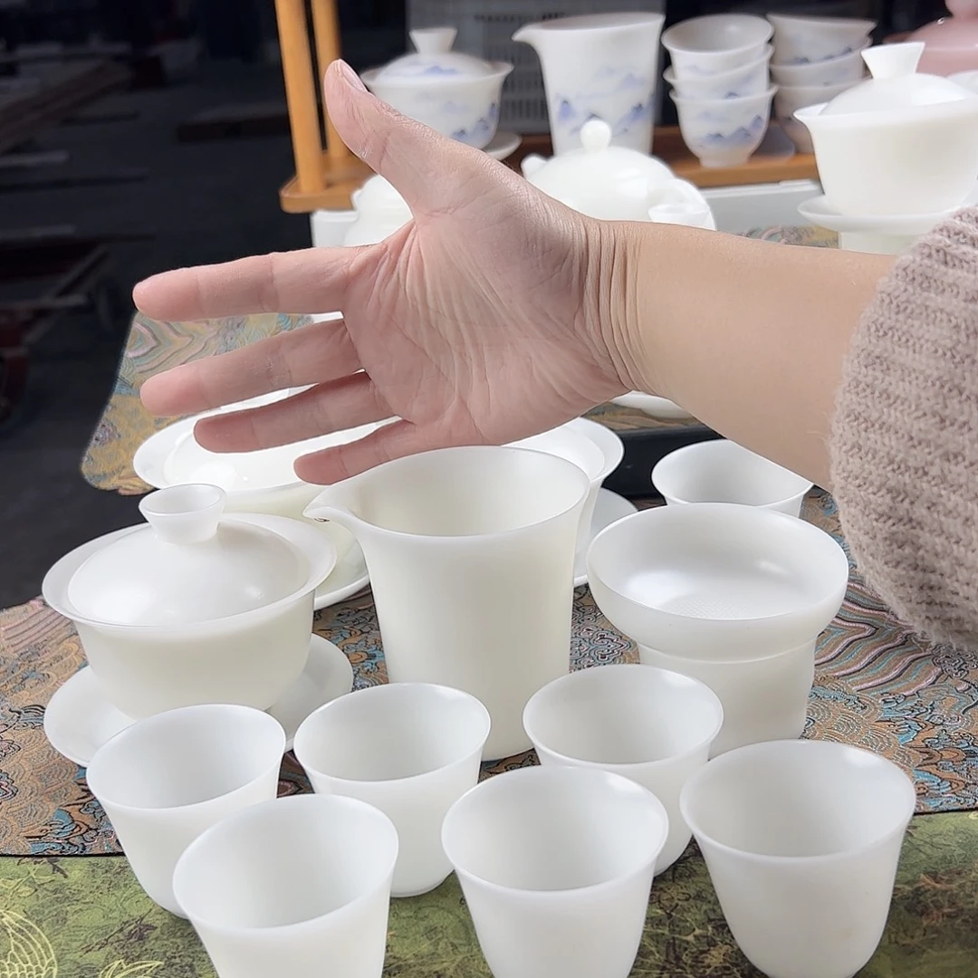 素烧璞玉元宝盖碗茶海过滤组6个45ml美人杯