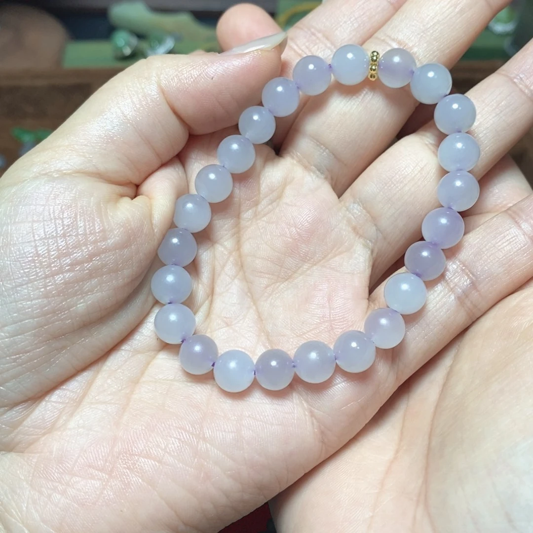 未镶嵌手串和田玉冰紫圆珠卡8mm