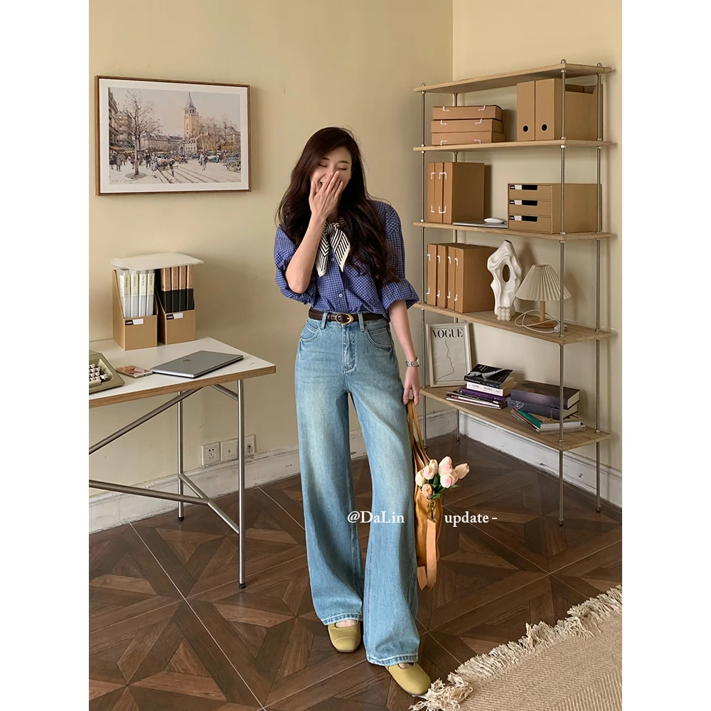 小王家/DaLin春季窄版阔腿裤女春通勤高腰牛仔裤垂感宽松显瘦爆款