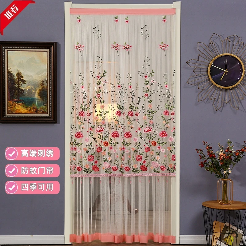【四倍褶皱】氛围感花卉门帘客厅免打孔长款隔断帘家用纱帘防蚊门帘