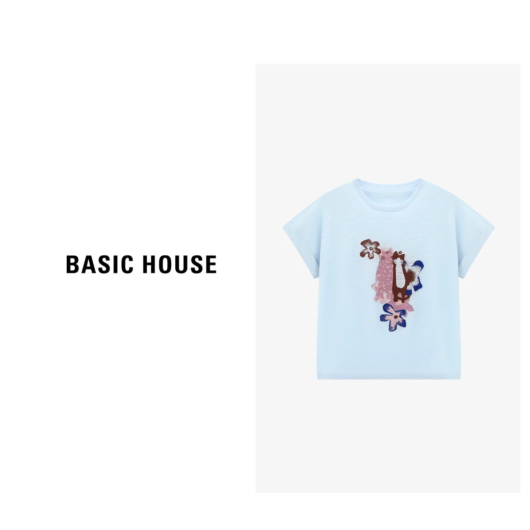 Basic House/百家好夏季卡通短袖针织衫-B0625B5T232