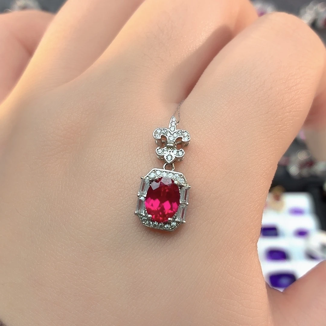 吊坠925银培育卢比莱色宝石