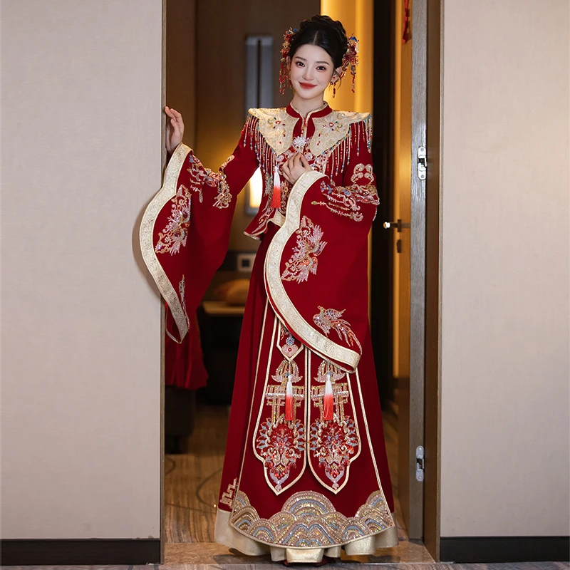 秀禾服婚服2025新款大码胖mm新娘明制婚服汉式嫁衣喇叭袖敬酒礼服