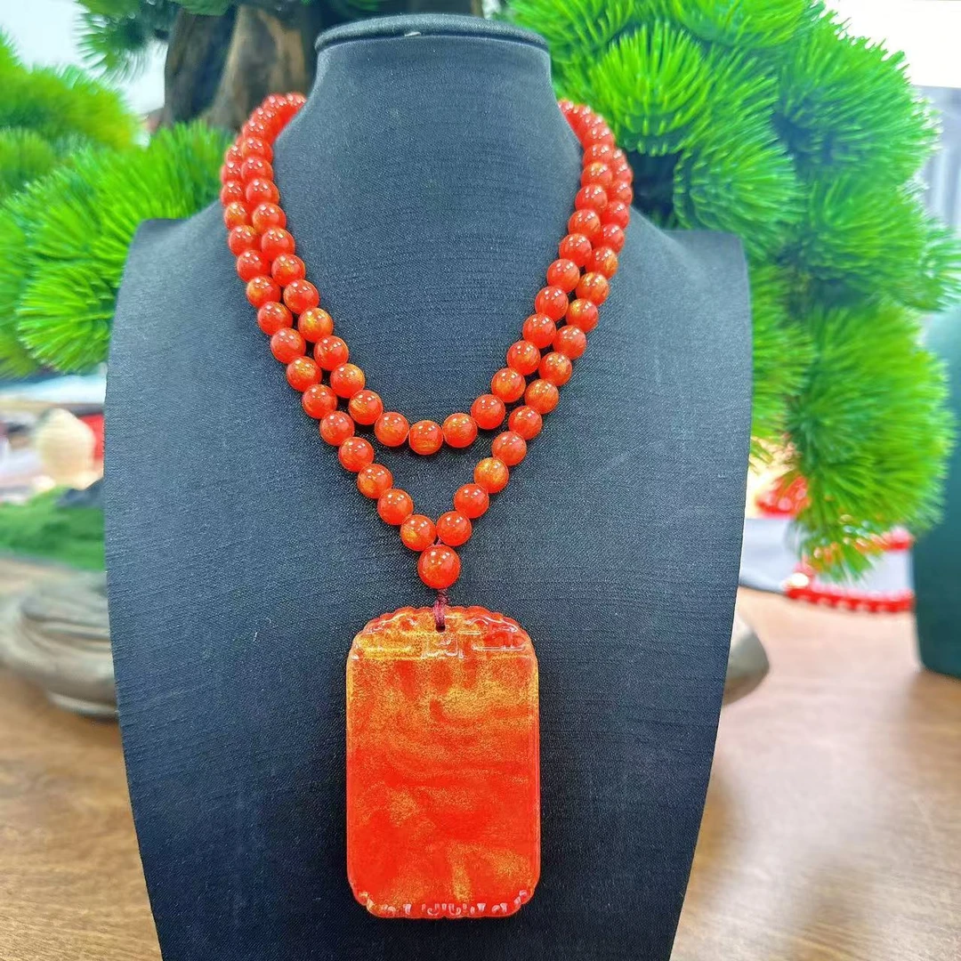 【正品保障】高端收藏级 满金沙 满含量血灵芝无事牌 链 A11