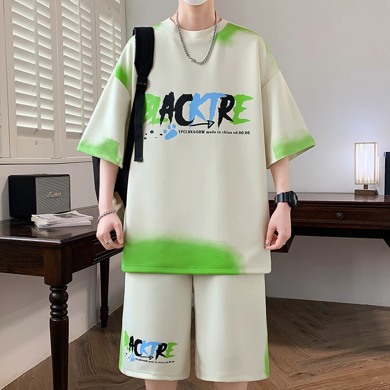 青少年男生夏季冰丝短袖短裤套装男孩帅气休闲港风运动两件套071