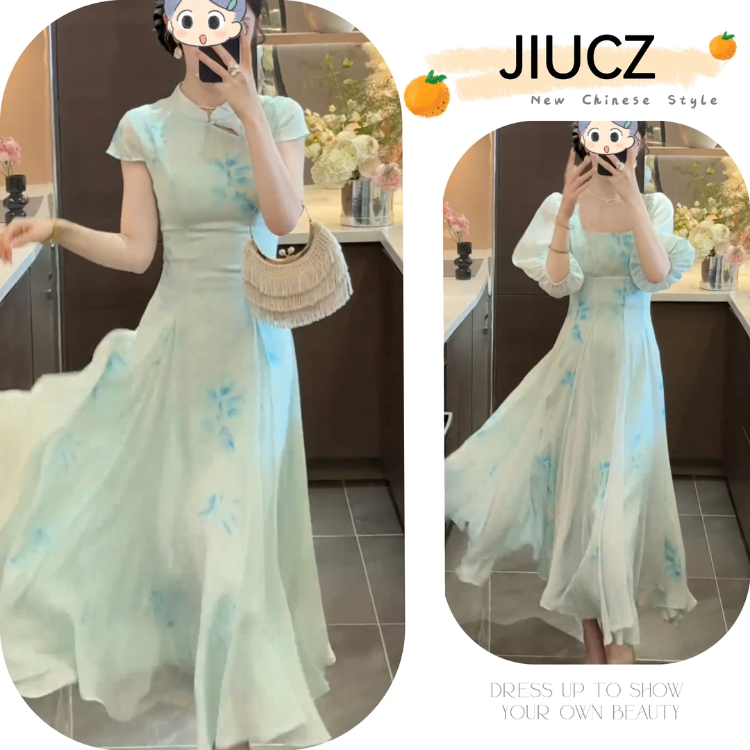 2025夏季新款新中式时尚洋气复古中国风气质连衣裙U0330
