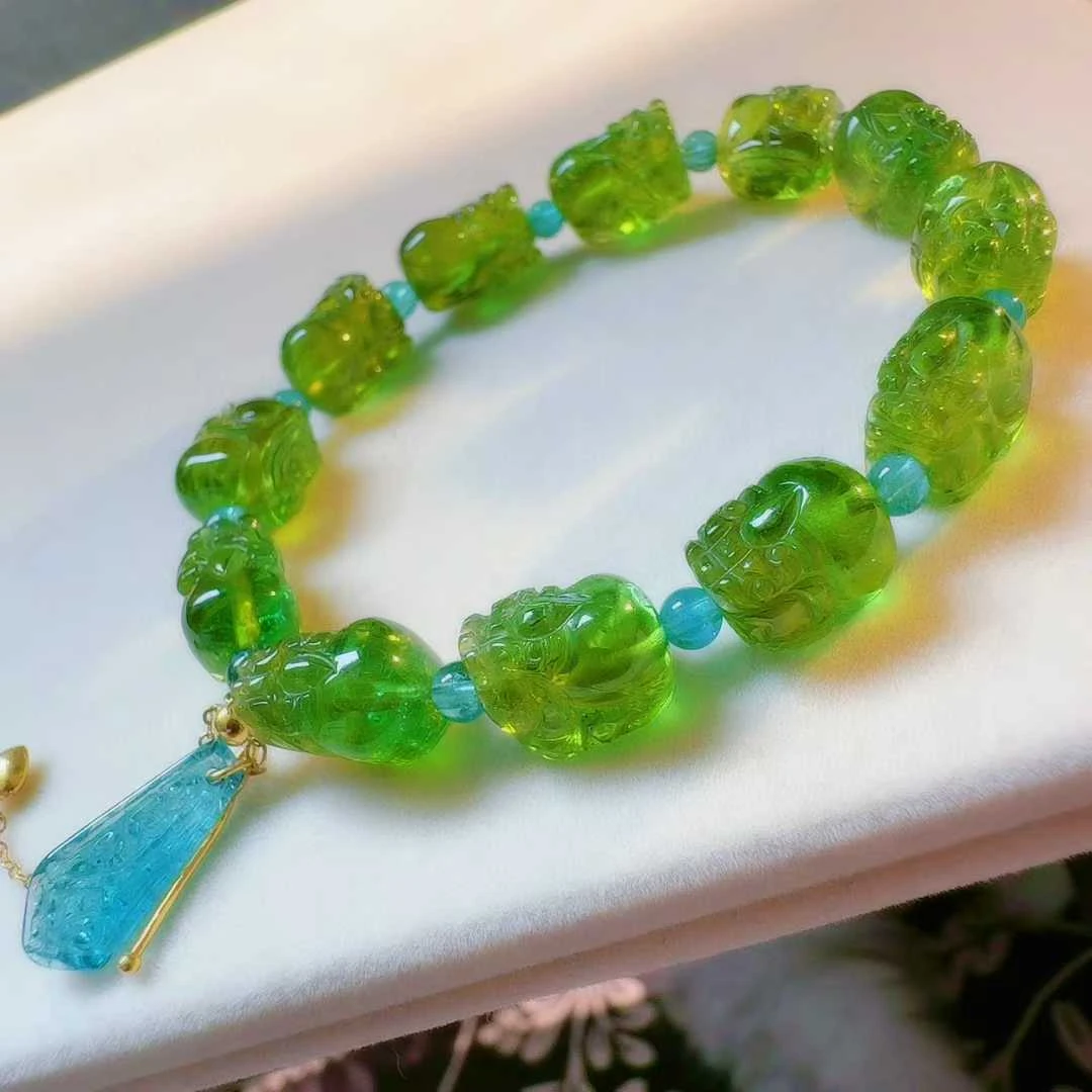 天然全色绿貔貅碧玺手链12/8.8/8.2mm20.1g正品碧玺手串时尚招财