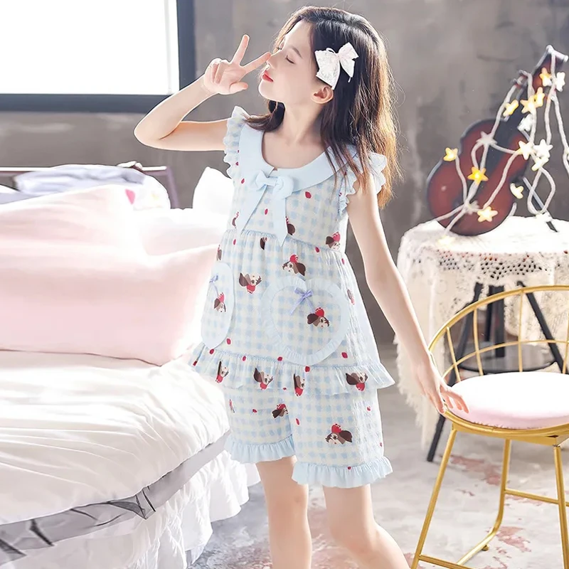 女童睡衣2025新款夏季云朵棉薄款小飞袖儿童卡通中大童女孩套装