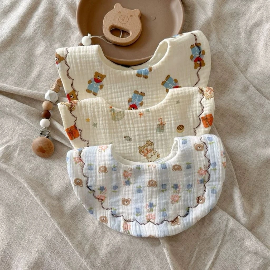 婴儿卡通围嘴宝宝六层纱布口水巾男女儿童防吐奶夏季新款围兜TTT