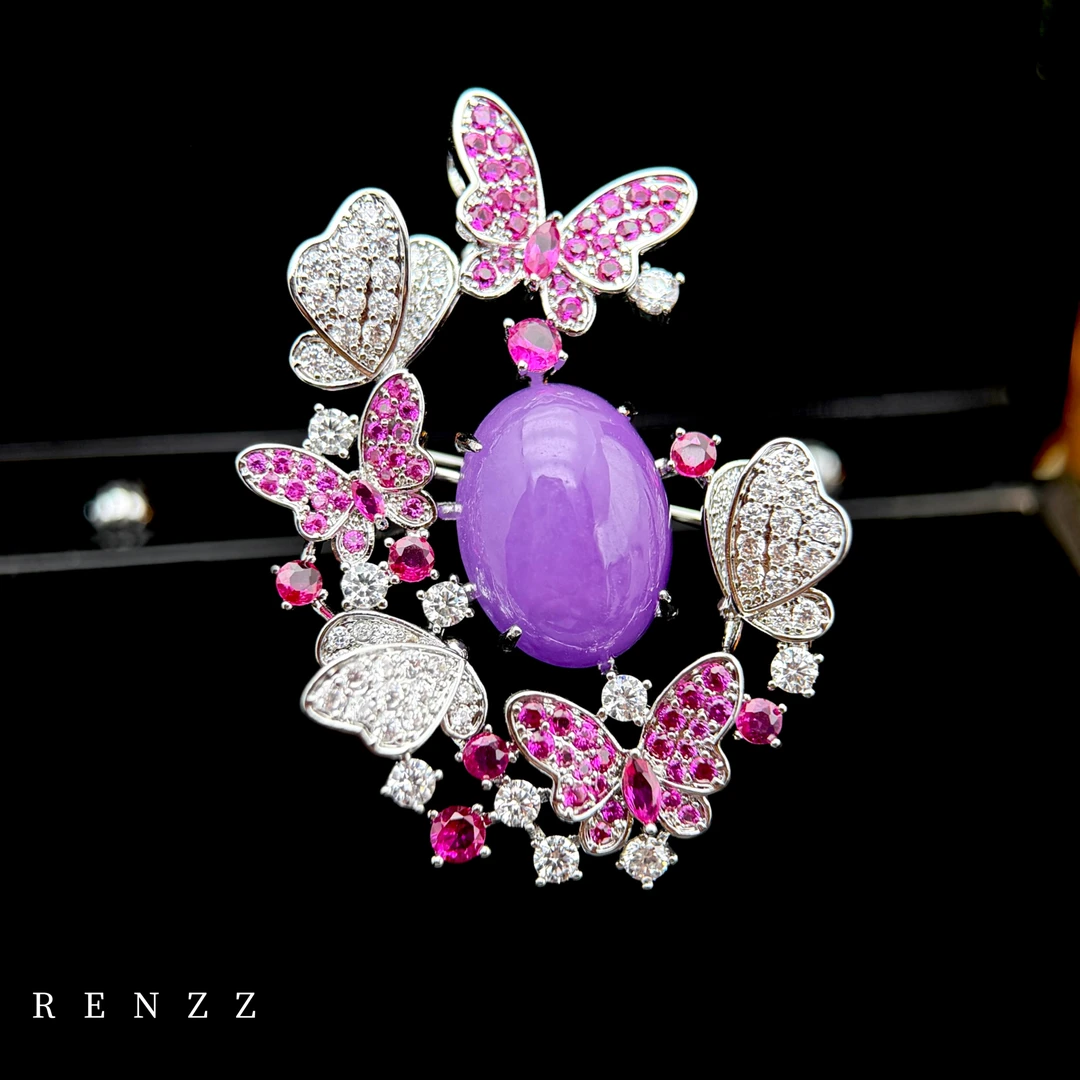 铜合金合成锆石胸针 1290设计师款紫色蝴蝶蝶恋花大衣胸针