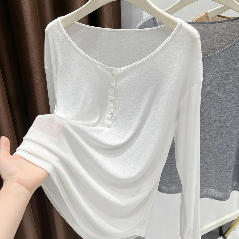 薄款纽扣长袖t恤上衣女2025新款夏季冰丝防晒宽松轻薄透气罩衫ins