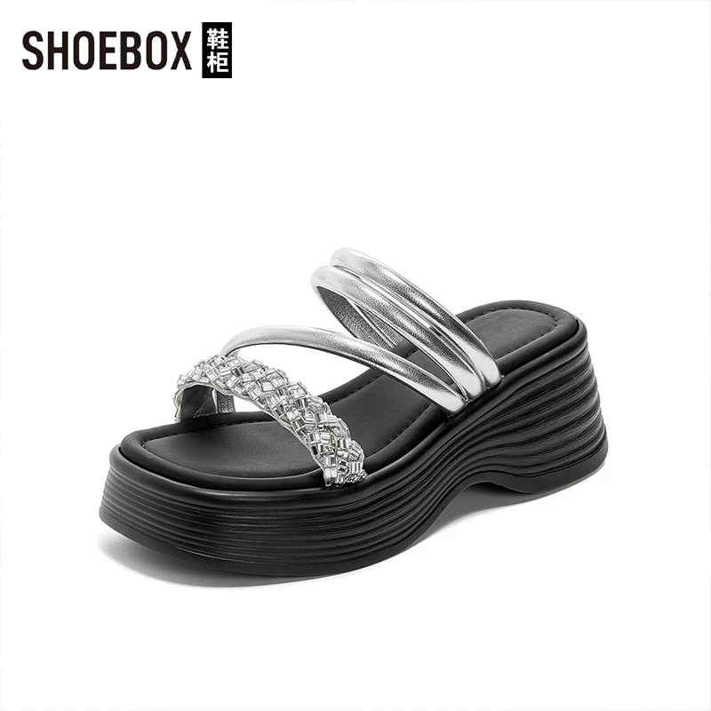 SHOEBOX鞋柜松糕厚底两穿增高一字拖外穿2025夏凉鞋女百搭沙滩鞋