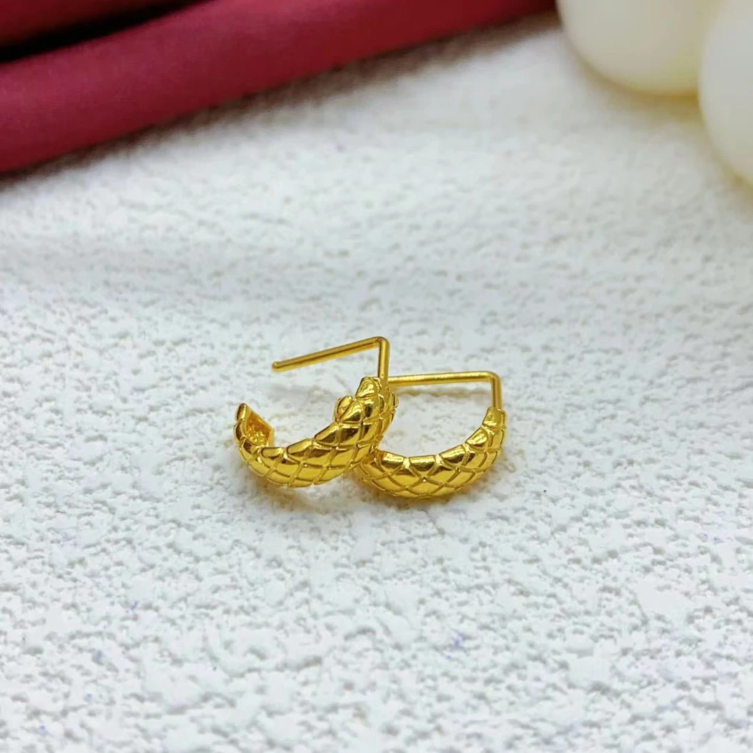 【木韵阁】足金999 5G黄金菱格7字耳针百搭足金耳针 1.81