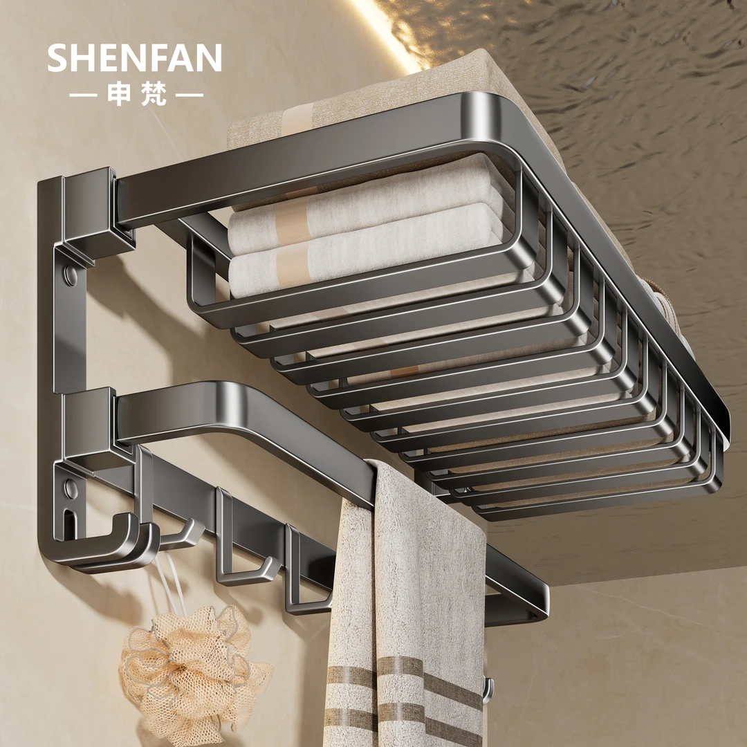 毛巾架卫生间免打孔浴室置物架洗澡洗手间厕所架子浴巾架一体收纳