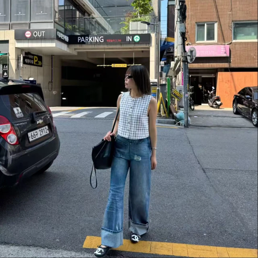 【UC STYLE】Q333卷边直筒牛仔裤主播穿S码