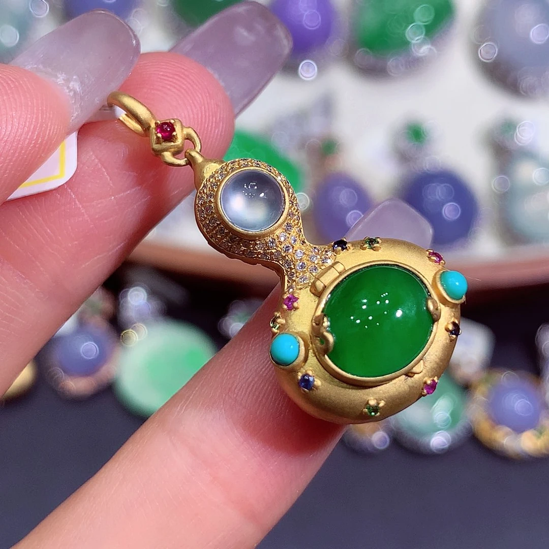 翡翠18K金镶嵌吊坠(不含链)