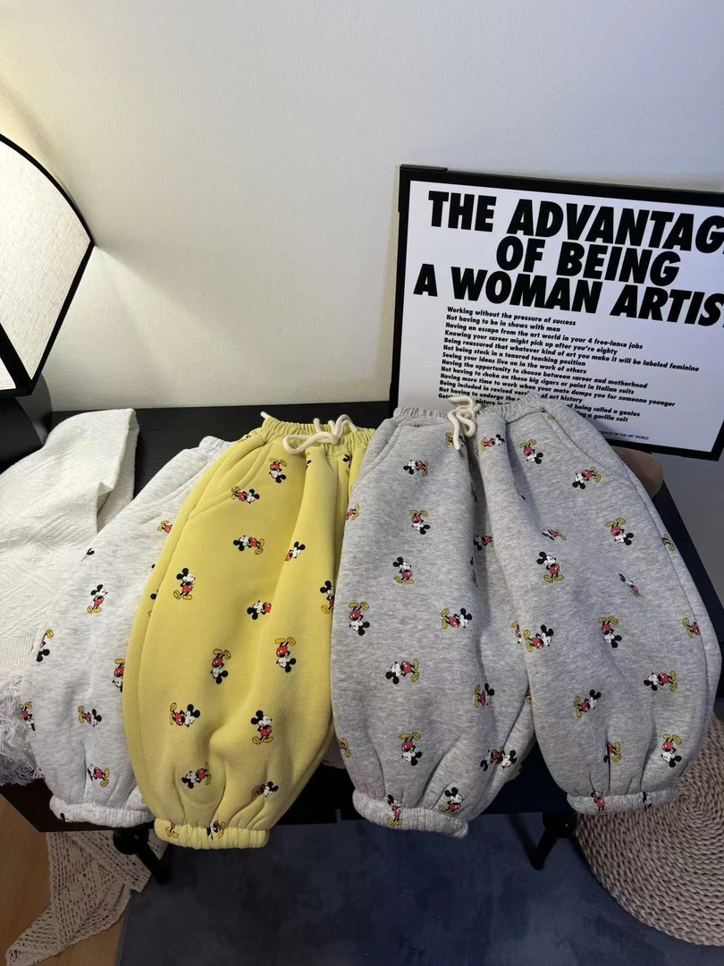 儿童加绒卫裤加厚秋冬季新款儿童宽松卡通印花卫裤