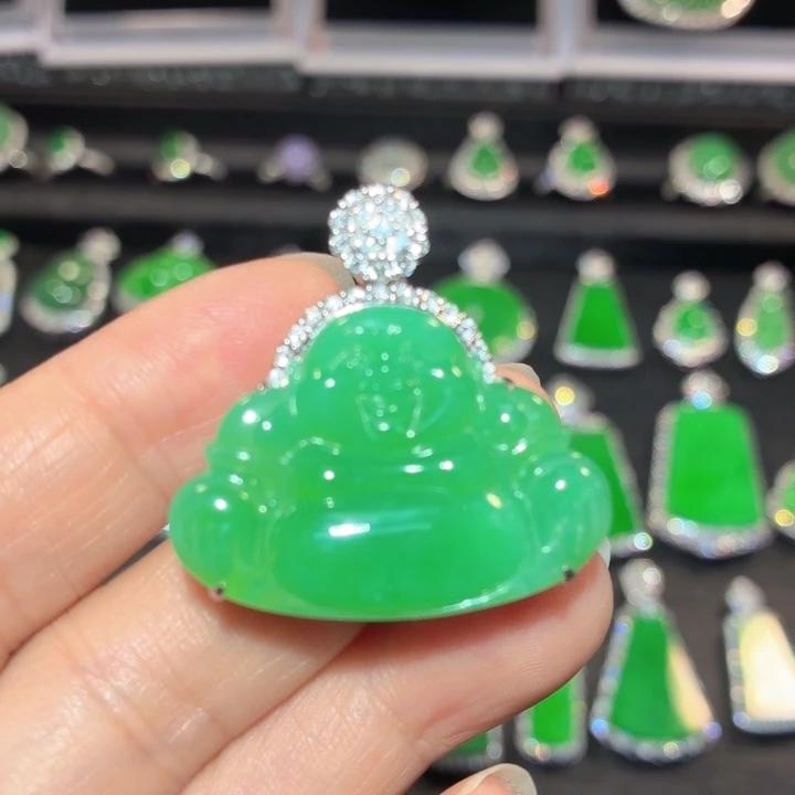 翡翠18K金镶嵌吊坠(不含链)翡翠